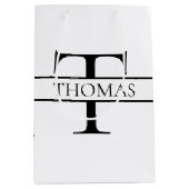 エレガントパーソナライズされたモノグラムの名前をカスタムする ミディアムペーパーバッグ (正面)