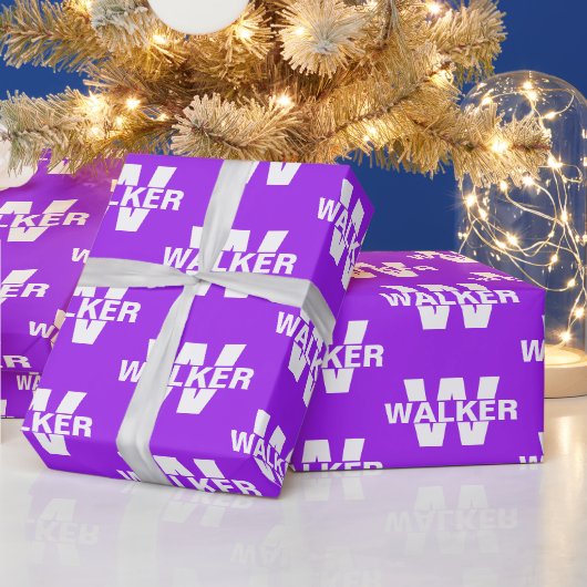 エレガントパーソナライズされたモノグラム名 – 紫ギフト ラッピングペーパー (クリスマス)