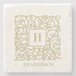 エレガントパーソナライズされたモノグラム姓 ストーンコースター