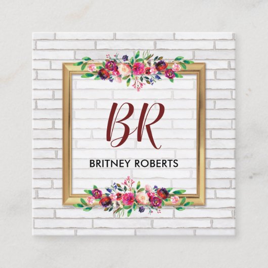 エレガントパーソナライズされたヴィンテージ金ゴールド秋フローラ スクエア名刺 (正面)