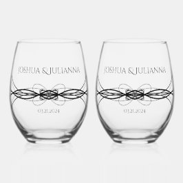 エレガントパーソナライズされた夫婦の名前結婚日 ステムなしワイングラス