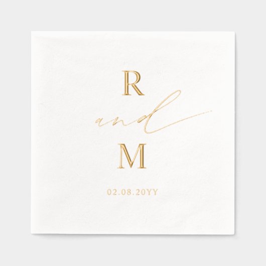 エレガントパーソナライズされた実在ホイル結婚モノグラム 箔ナプキン (正面)