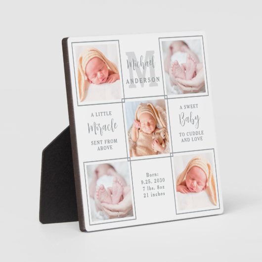 エレガントパーソナライズされた生まれたばかりの5 Photo Collage フォトプラーク (正面)