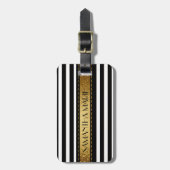 エレガントパーソナライズされた白黒金ゴールドストライプの ラゲッジタグ (正面縦)