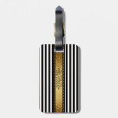 エレガントパーソナライズされた白黒金ゴールドストライプの ラゲッジタグ (裏面縦)