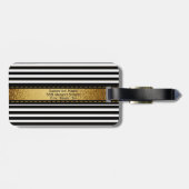 エレガントパーソナライズされた白黒金ゴールドストライプの ラゲッジタグ (裏面横)