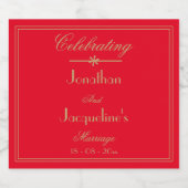 エレガントパーソナライズされた結婚のシック赤金ゴールド スパークリングワインラベル (シングルラベル)