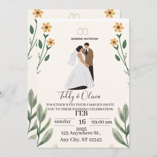 エレガントパーソナライズされた結婚式招待状 (正面/裏面)