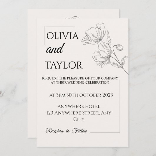 エレガントパーソナライズされた結婚式招待状 招待状 (正面/裏面)