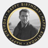 エレガントパーソナライズされた誕生日金ゴールドとブラック ラウンドシール (正面)