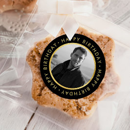 エレガントパーソナライズされた誕生日金ゴールドとブラック ラウンドシール