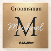 エレガントパーソナライズされた金ゴールド結婚ラグジュアリー ガラスコースター (正面)