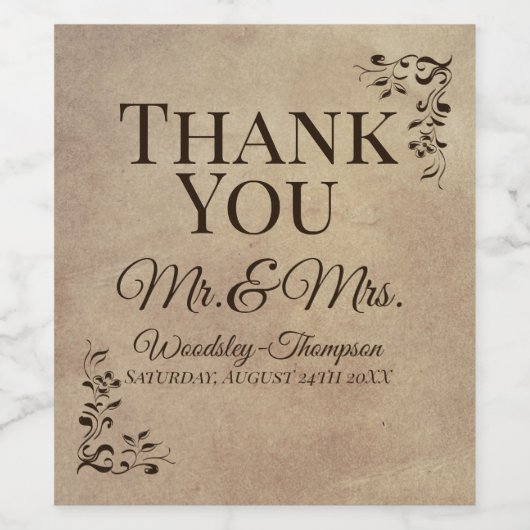 エレガントパーチ素朴メント紙スクロールありがとう ワインラベル (シングルラベル)