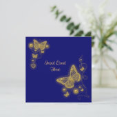 エレガントパーティー金ゴールド蝶ハート青王室の色 招待状 (スタンド正面)