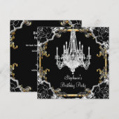 エレガントパーティー ブラック シルバー ゴールド クリスタル シャンデリア 招待状 (正面/裏面)