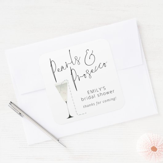 エレガントパールスプロセッコブライダルシャワー感謝してい スクエアシール (封筒)
