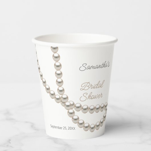 エレガントパールネックレス ブライダルシャワー 紙コップ (正面)