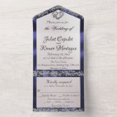 エレガントパールブルーリボン&グリッター縁ど オールインワン招待状 (内側)