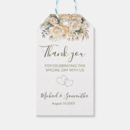 エレガントパールホワイトとアイボリーバラ結婚ズ ギフトタグ