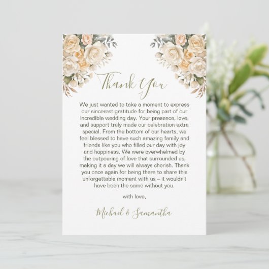 エレガントパールホワイトとアイボリーバラ結婚ズ サンキューカード (スタンド正面)