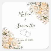 エレガントパールホワイトとアイボリーバラ結婚ズ スクエアシール (正面)