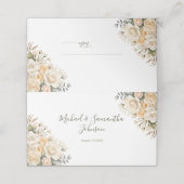 エレガントパールホワイトとアイボリーバラ結婚ズ プレイスカード (外部開封)