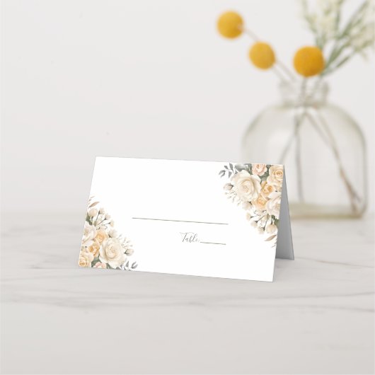 エレガントパールホワイトとアイボリーバラ結婚ズ プレイスカード (裏面)