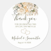 エレガントパールホワイトとアイボリーバラ結婚ズ ラウンドシール (正面)