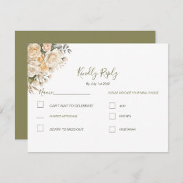 エレガントパールホワイトとアイボリーバラ結婚ズ 出欠カード