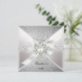 エレガントパールホワイトシルバー50th誕生日パーティー 招待状 (スタンド正面)