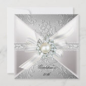 エレガントパールホワイトシルバー50th誕生日パーティー 招待状 (正面)