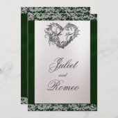 エレガントパール、エメラルドリボン&スパークル 招待状 (正面/裏面)