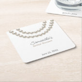 エレガントパール ネックレス ブライダルシャワー スクエアペーパーコースター (アングル)