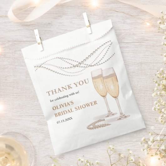 エレガントパール&プロセッコブライダルシャワーありがとう フェイバーバッグ (クリップ留めされた状態)