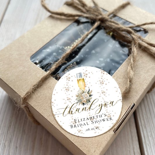 エレガントパール&プロセッコブライダルシャワーありがとう ラウンドシール