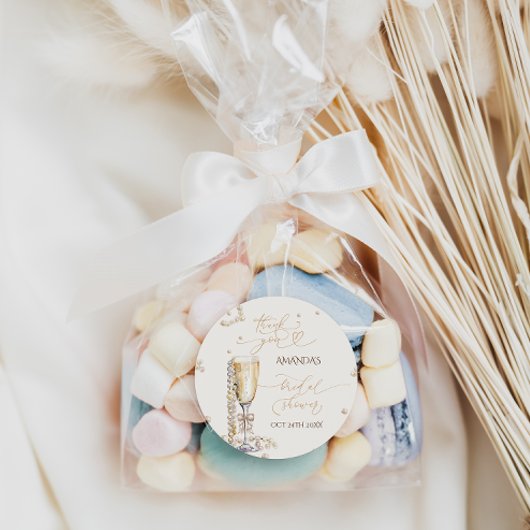 エレガントパール&プロセッコブライダルシャワーありがとう ラウンドシール