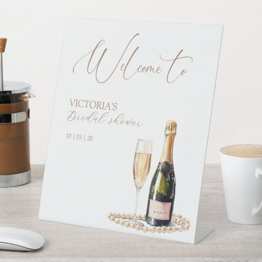 エレガントパール&プロセッコブライダルシャワーへようこそ 台座サイン (インサイチュ)