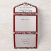 エレガントパール、レッドリボン&グリッター縁ど オールインワン招待状 (外側)