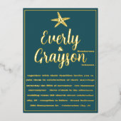 エレガントヒトデティール(緑がかった色)及び金ゴールドビーチ結婚式 箔招待状 (正面)