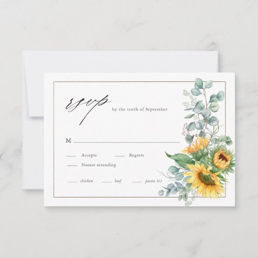 エレガントヒマワリのユーカリの水の色結婚の 出欠カード (正面)