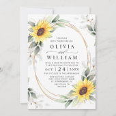 エレガントヒマワリの水の色結婚緑 招待状 (正面)