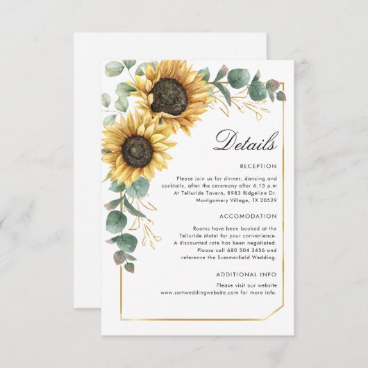 エレガントヒマワリ結婚ユーカリ詳細 エンクロージャーカード (正面/裏面)