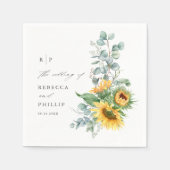 エレガントヒマワリ結婚ユーカリ スタンダードカクテルナプキン (正面)