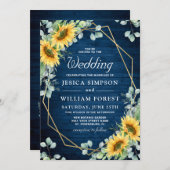 エレガントヒマワリEucalyptus Water Color結婚's I 招待状 (正面/裏面)