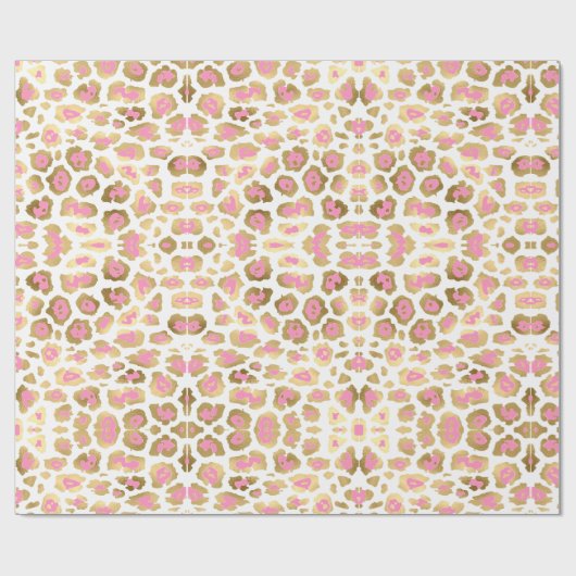 エレガントヒョウ柄金ゴールドホイル白ガーリー白 ラッピングペーパー (フラット)