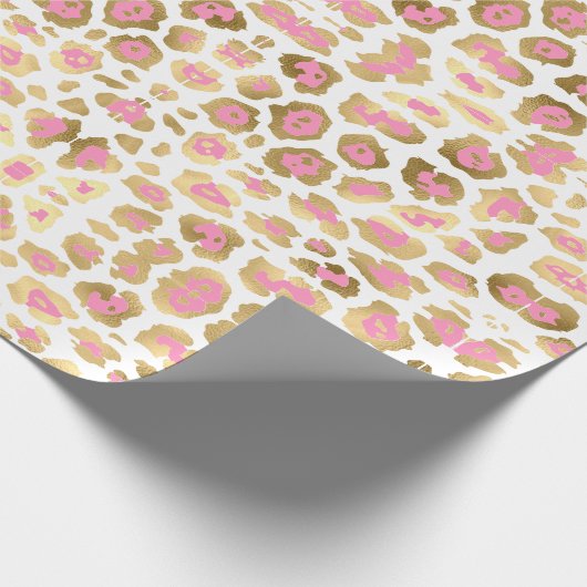 エレガントヒョウ柄金ゴールドホイル白ガーリー白 ラッピングペーパー (角)
