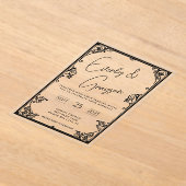 エレガントビクトリアンシンプル結婚縁どフローラ アクリル招待状 (レイダウン)