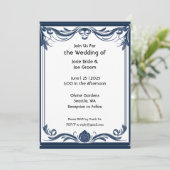 エレガントビクトリアンスタイル青結婚式招待状 招待状 (スタンド正面)