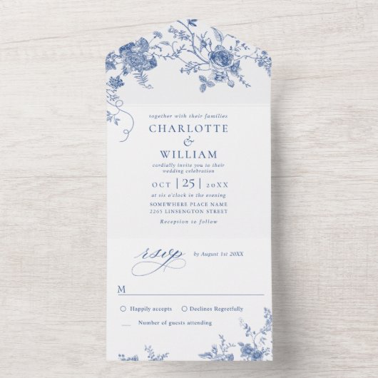 エレガントビクトリアンフランスのフローラ結婚ズ オールインワン招待状 (内側)