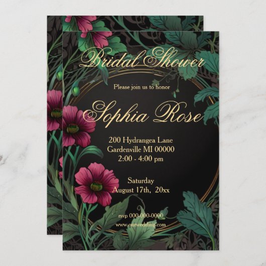 エレガントビクトリアンフローラブライダルシャワー 招待状 (正面/裏面)